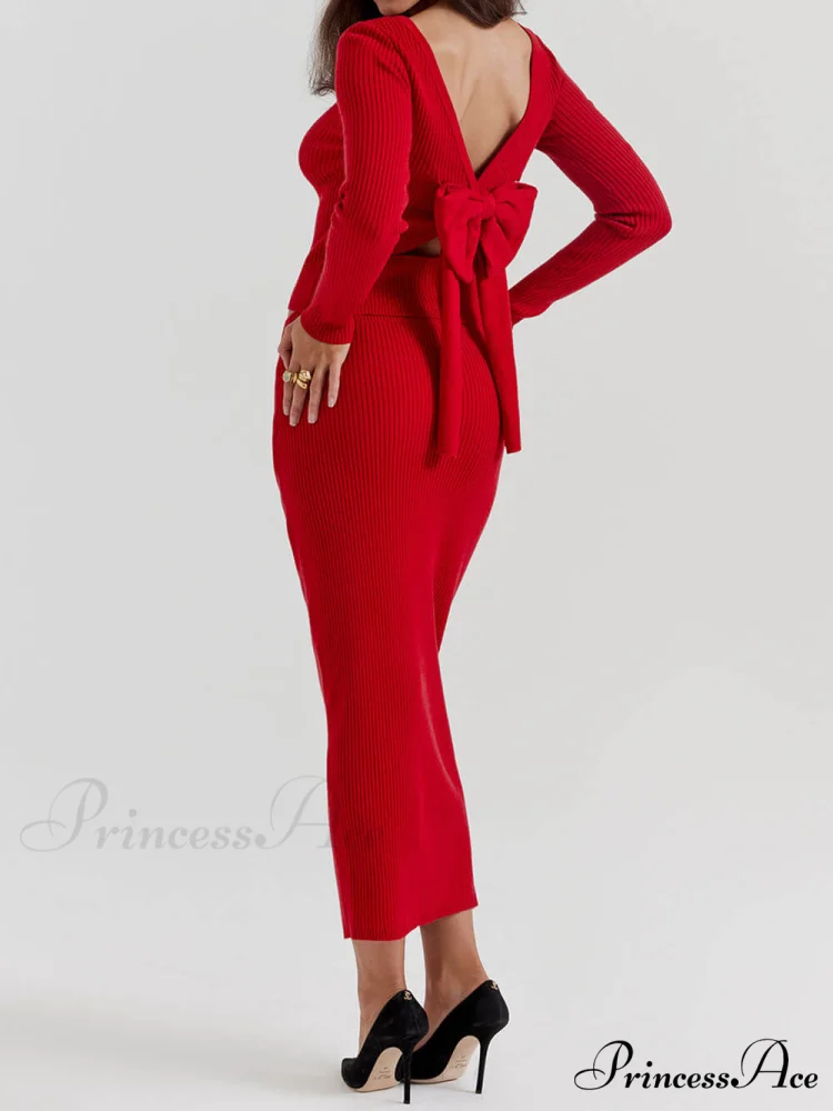 Red Knit-Blend Stylish Maxi Skirt - Image 4