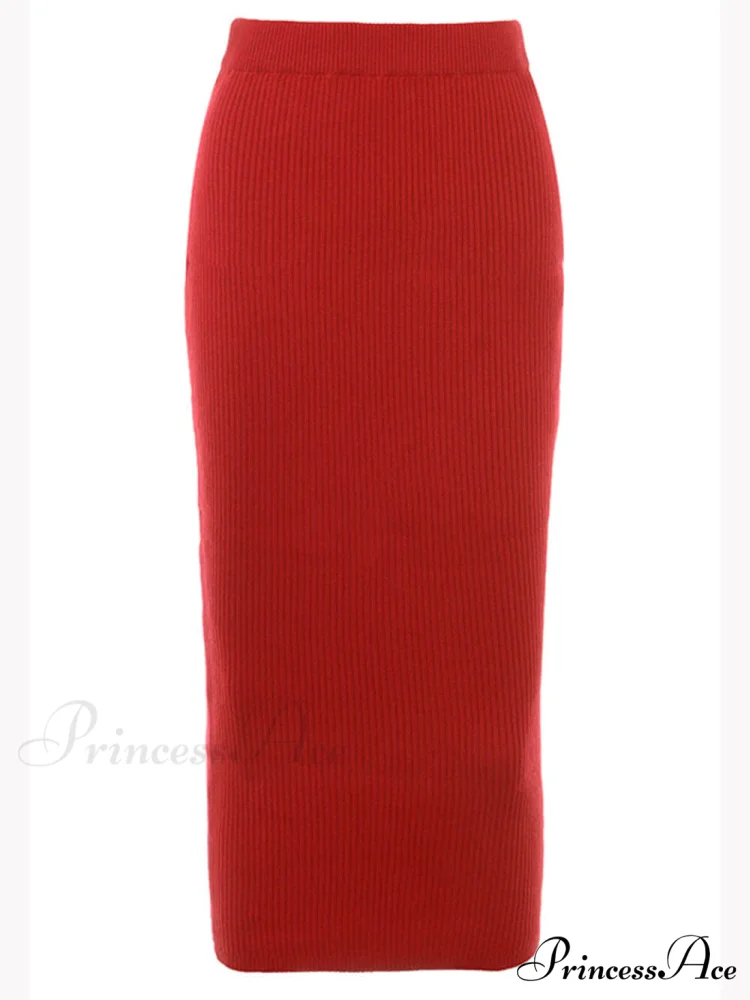 Red Knit-Blend Stylish Maxi Skirt - Image 5