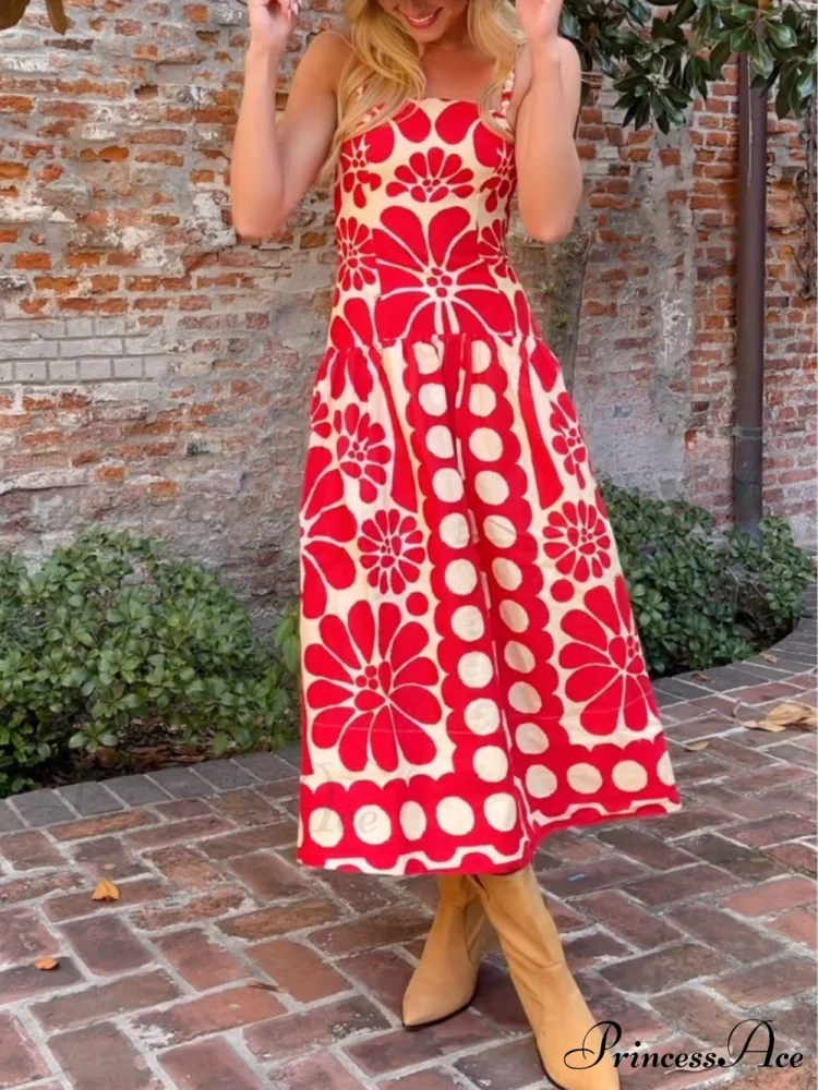 Red Open Back Charming Sleeveless Midi Dress - Image 2