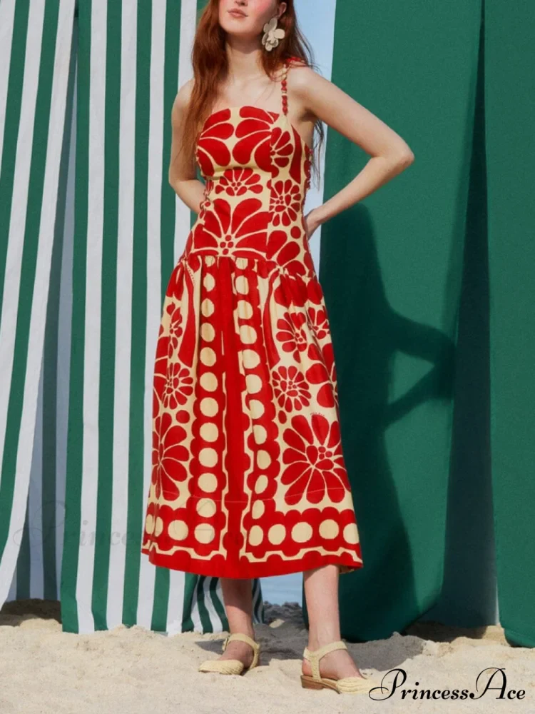 Red Open Back Charming Sleeveless Midi Dress - Image 3