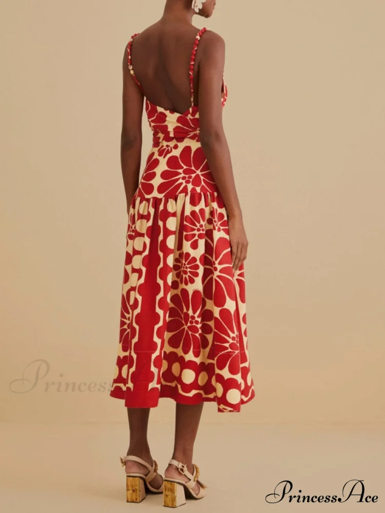 Red Open Back Charming Sleeveless Midi Dress - Image 4