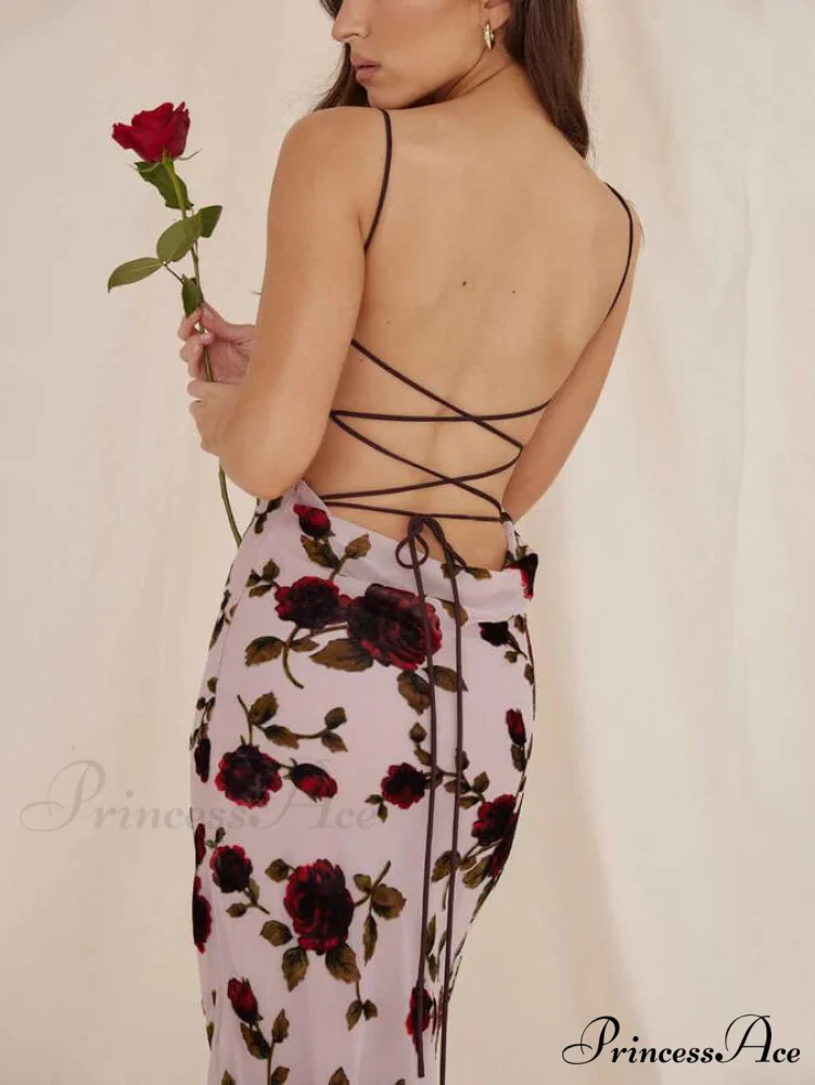 Rose Backless Stylish Maxi Dress - Image 3