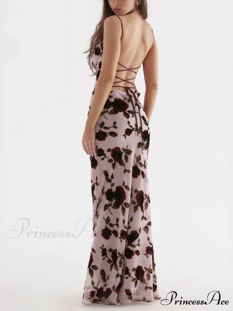 Rose Backless Stylish Maxi Dress - Image 4