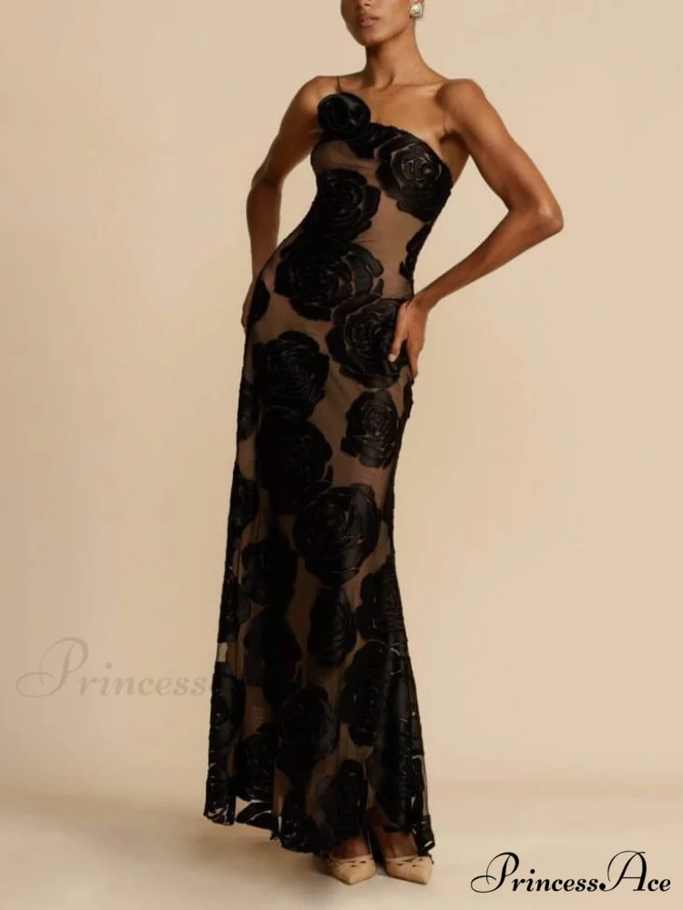 Rose Flower Three-Dimensional Charming Burnt Flower Maxi Dress - Image 2