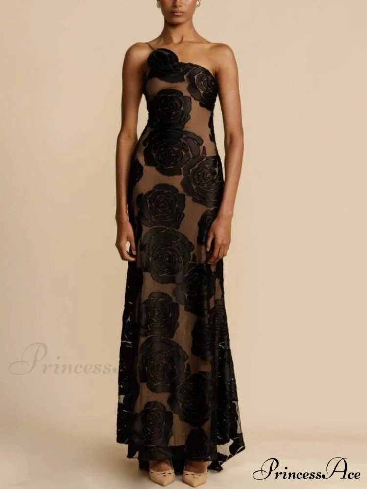 Rose Flower Three-Dimensional Charming Burnt Flower Maxi Dress - Image 4