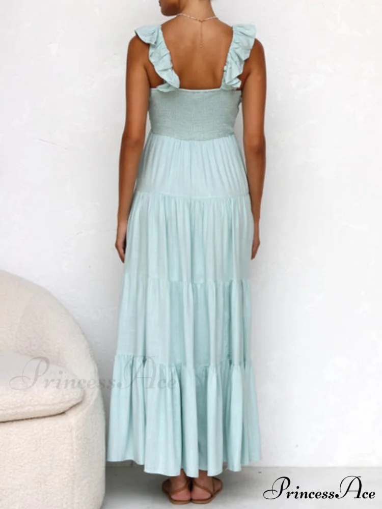 Ruffled Flying Sleeves Smocked Graceful Back Tiered Vacation Maxi Dress - Image 10