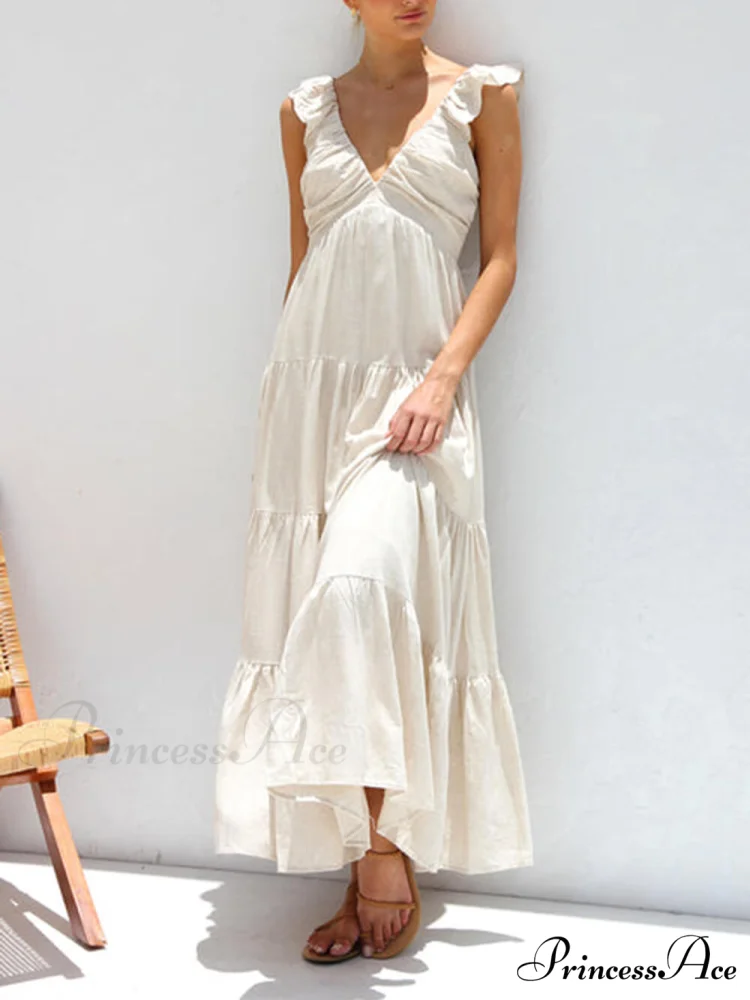 Ruffled Flying Sleeves Smocked Graceful Back Tiered Vacation Maxi Dress - Image 2