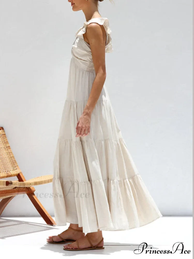 Ruffled Flying Sleeves Smocked Graceful Back Tiered Vacation Maxi Dress - Image 3