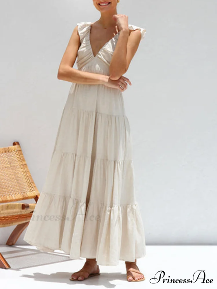 Ruffled Flying Sleeves Smocked Graceful Back Tiered Vacation Maxi Dress - Image 4