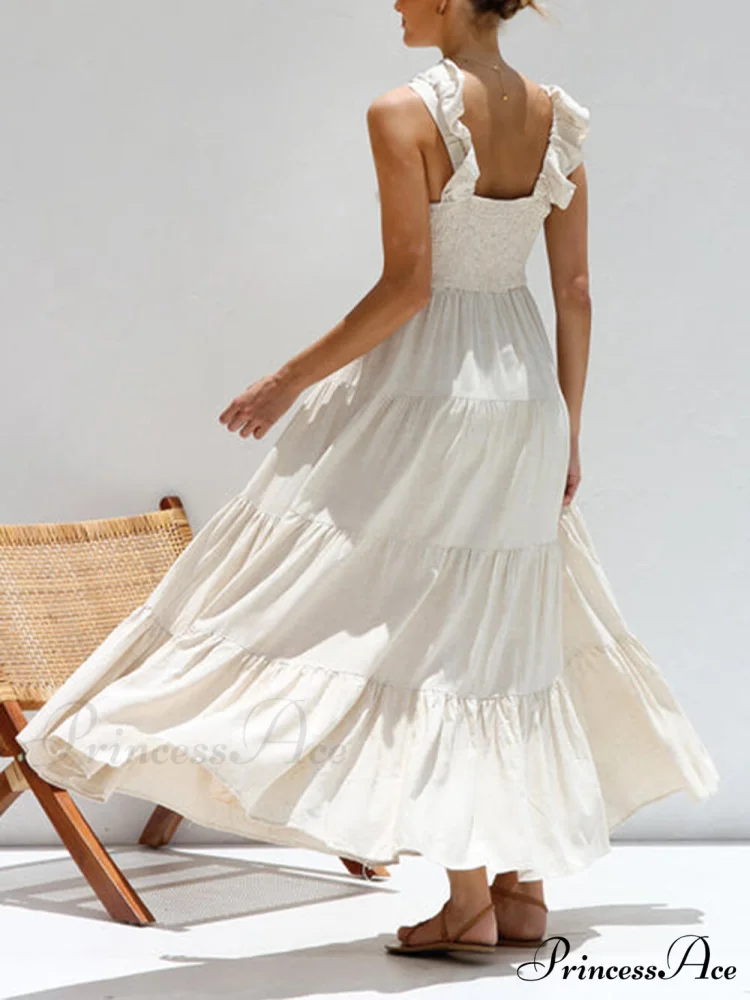 Ruffled Flying Sleeves Smocked Graceful Back Tiered Vacation Maxi Dress - Image 5