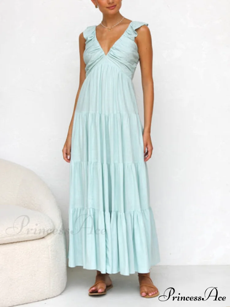 Ruffled Flying Sleeves Smocked Graceful Back Tiered Vacation Maxi Dress - Image 7