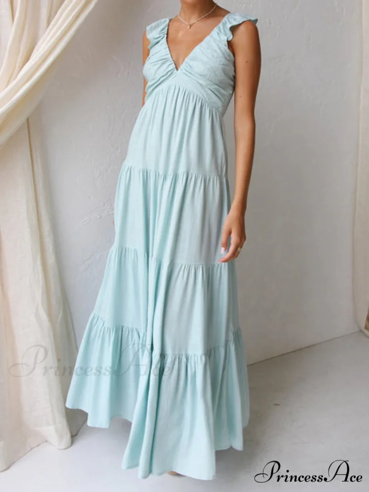 Ruffled Flying Sleeves Smocked Graceful Back Tiered Vacation Maxi Dress - Image 8
