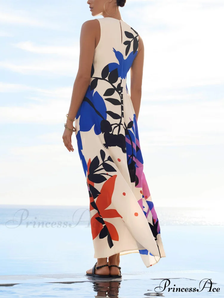 Satin Art Floral Charming Print Maxi Dress - Image 2