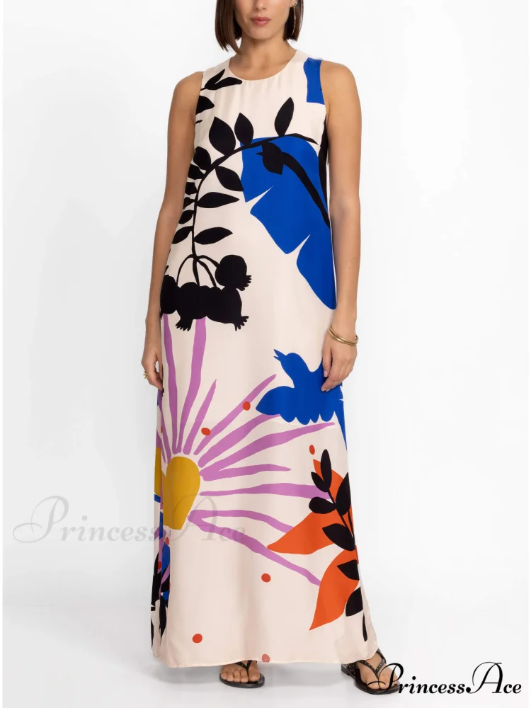 Satin Art Floral Charming Print Maxi Dress - Image 3