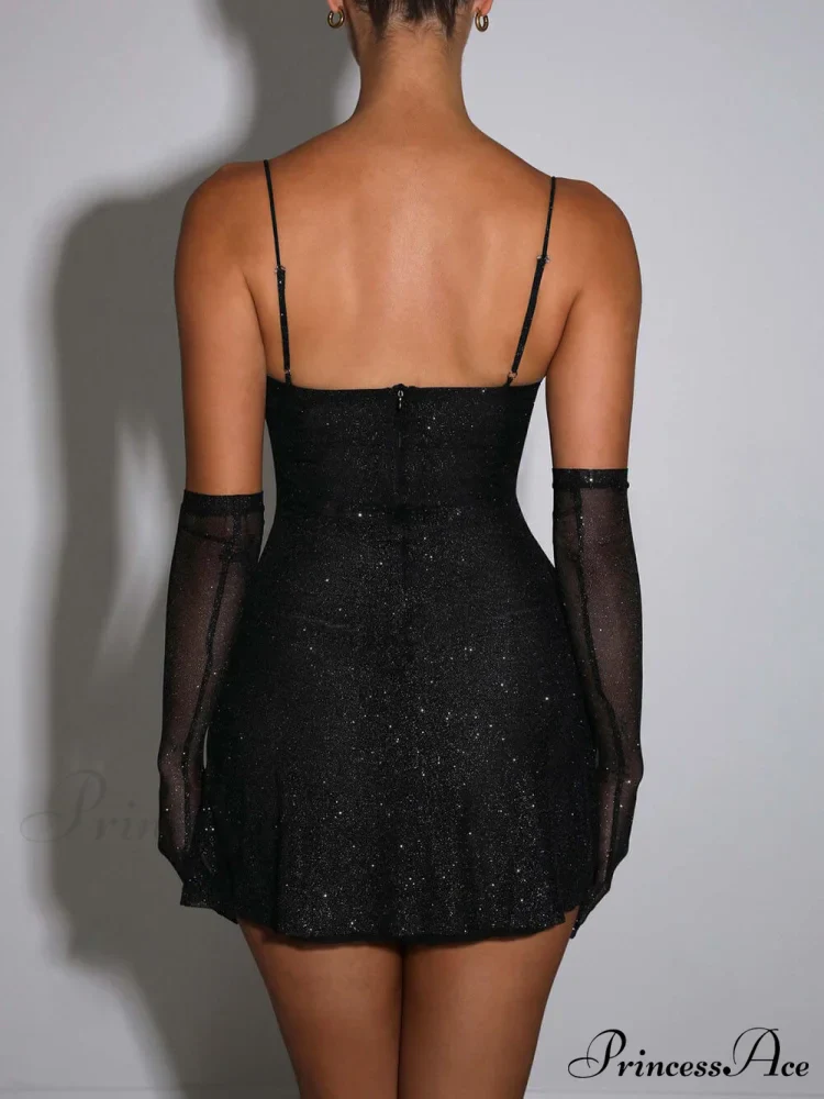 Sequined Black Stylish Slit Mini Dress - Image 3