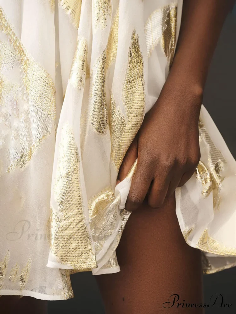 Sequins Hanging Neck Halter Graceful Print Swing Mini Dress - Image 4