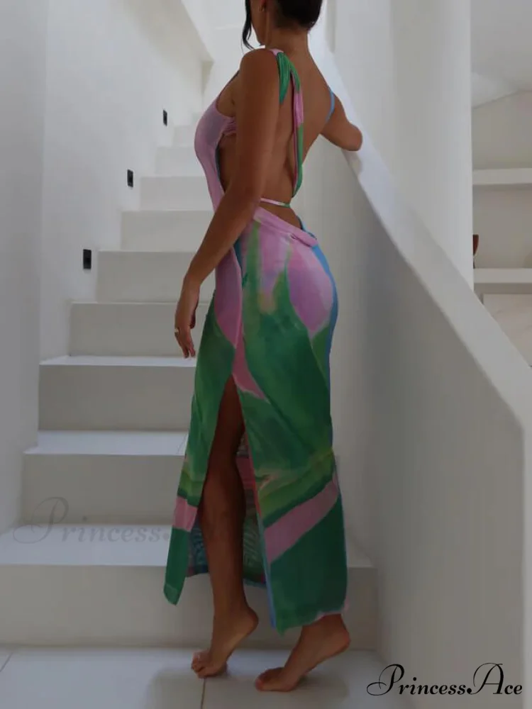 Sexy Backless Sleeveless Midi Graceful Dress With Side Slits - Image 3