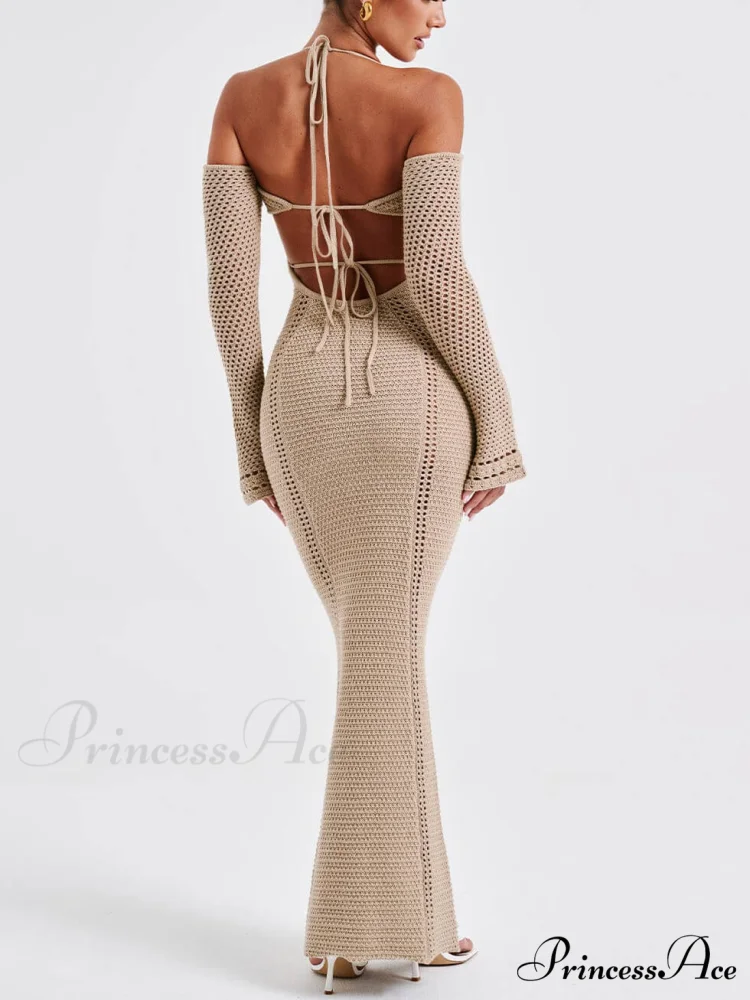 Sexy Backless Suspender Slim Graceful Hollow Long Sleeve Dress - Image 2