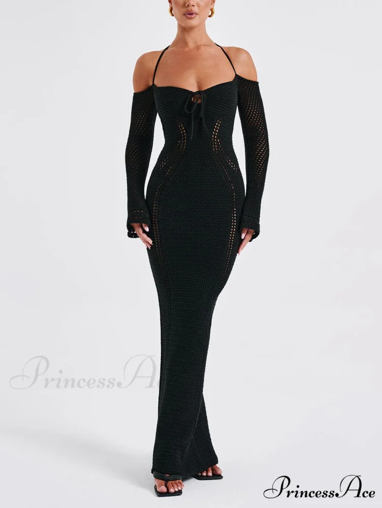Sexy Backless Suspender Slim Graceful Hollow Long Sleeve Dress - Image 3