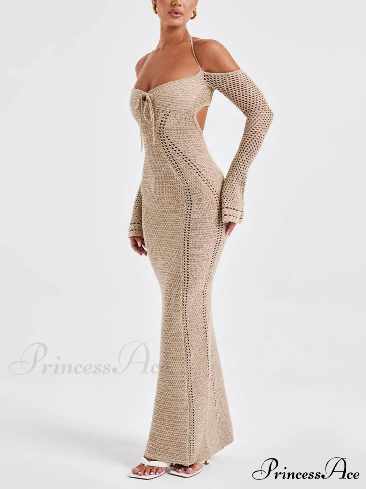 Sexy Backless Suspender Slim Graceful Hollow Long Sleeve Dress - Image 5