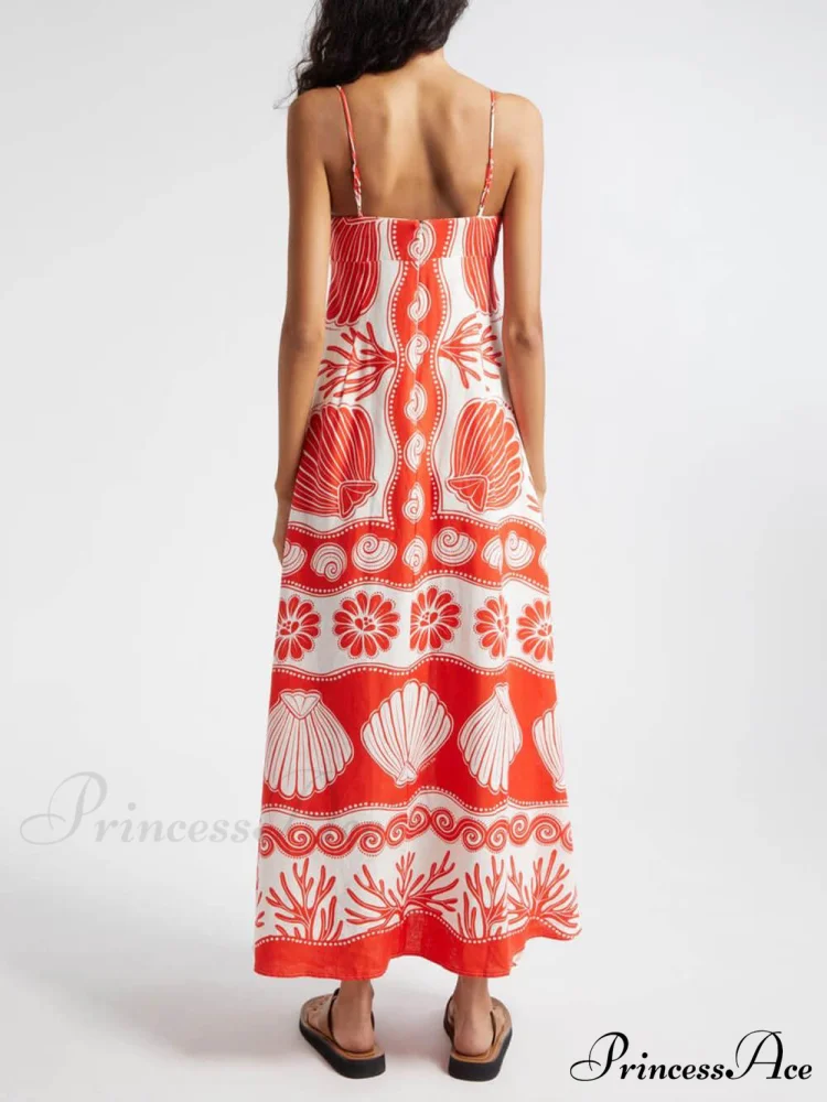 Shell Unique Print Front Graceful Lace-Up Loose Maxi Dress - Image 5