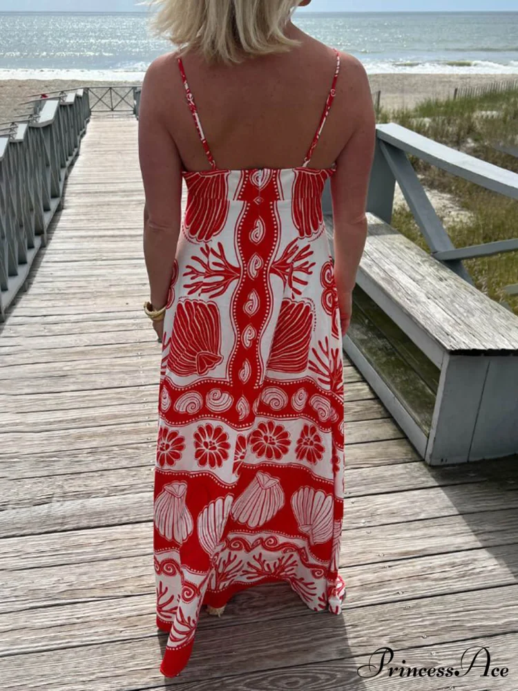 Shell Unique Print Front Graceful Lace-Up Loose Maxi Dress - Image 7
