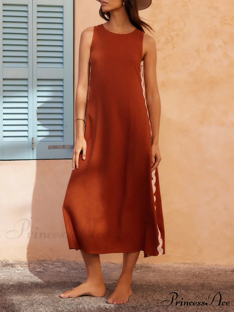Side Wave Stripes Embellished Graceful Side Slit Loose Dress - Image 2