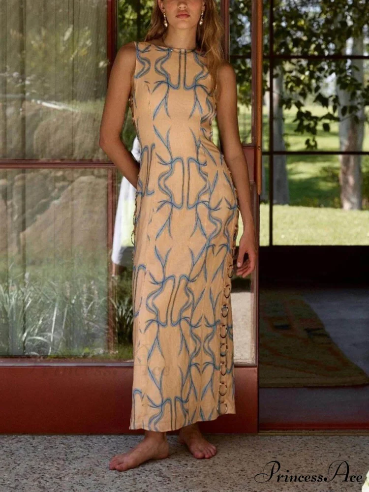 Signature Printed Hoop-Embellished Charming Sleeveless Midi Dress - Image 2