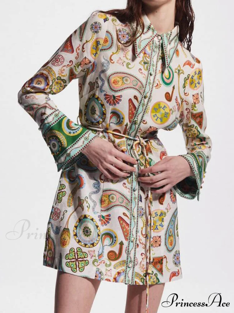 Exquisite And Printed Charming Trumpet Sleeve Mini Dress - Image 2