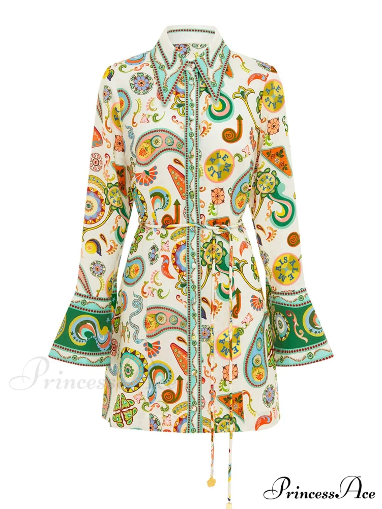 Exquisite And Printed Charming Trumpet Sleeve Mini Dress - Image 3