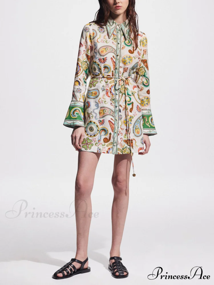 Exquisite And Printed Charming Trumpet Sleeve Mini Dress - Image 5