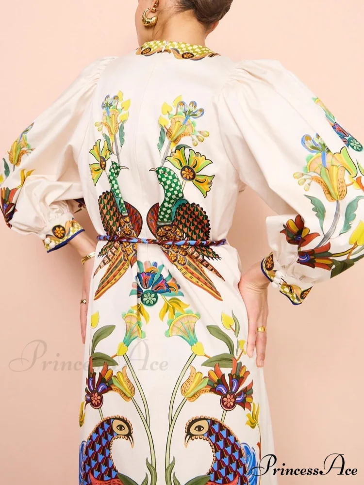 Exquisite And Fun Printed Puff Trendy Sleeves Loose Casual Midi Dress - Image 4