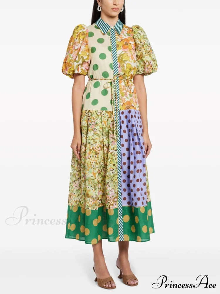 Exquisite Retro Floral Print Graceful Puff Sleeve Midi Dress - Image 2