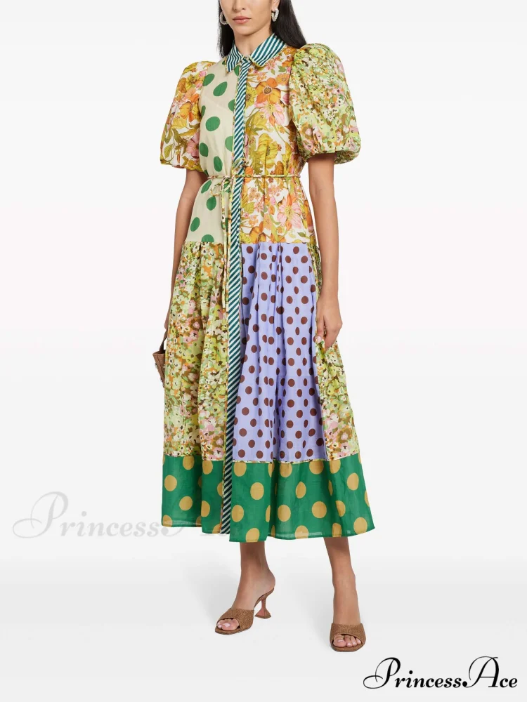 Exquisite Retro Floral Print Graceful Puff Sleeve Midi Dress - Image 4