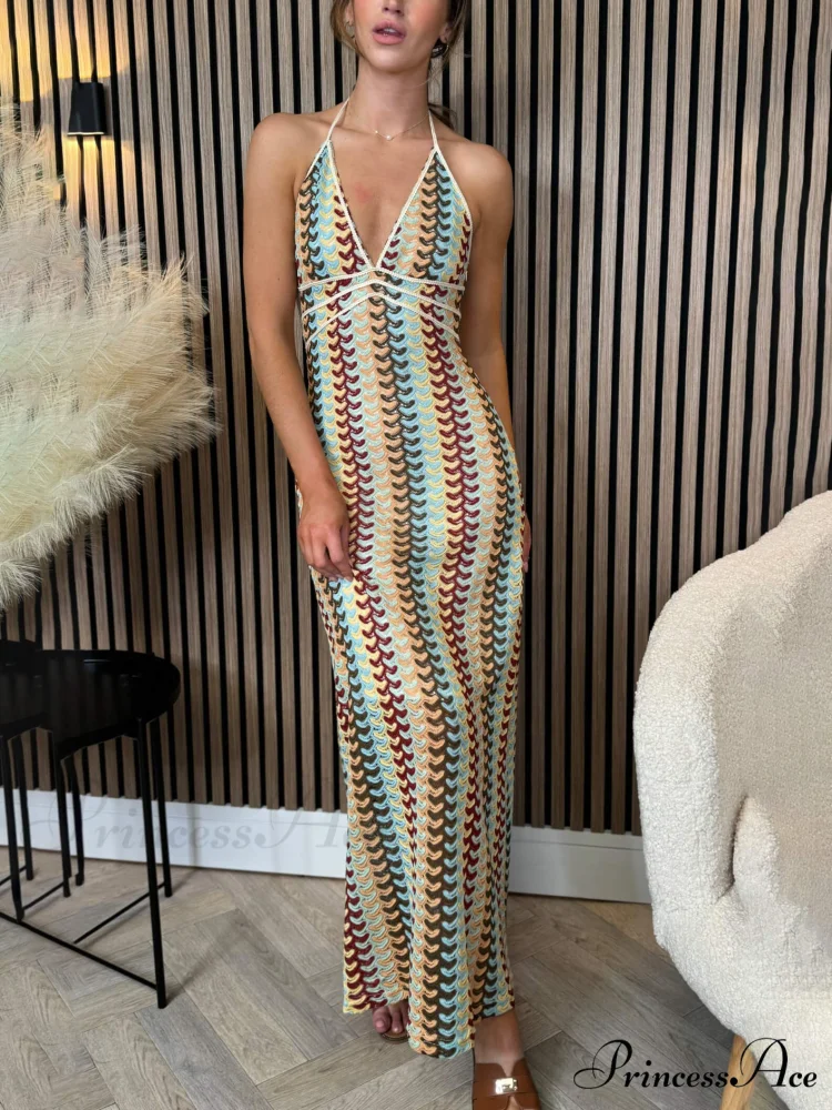 Exquisite V-Neck Crochet Charming Suspender Maxi Dress - Image 2
