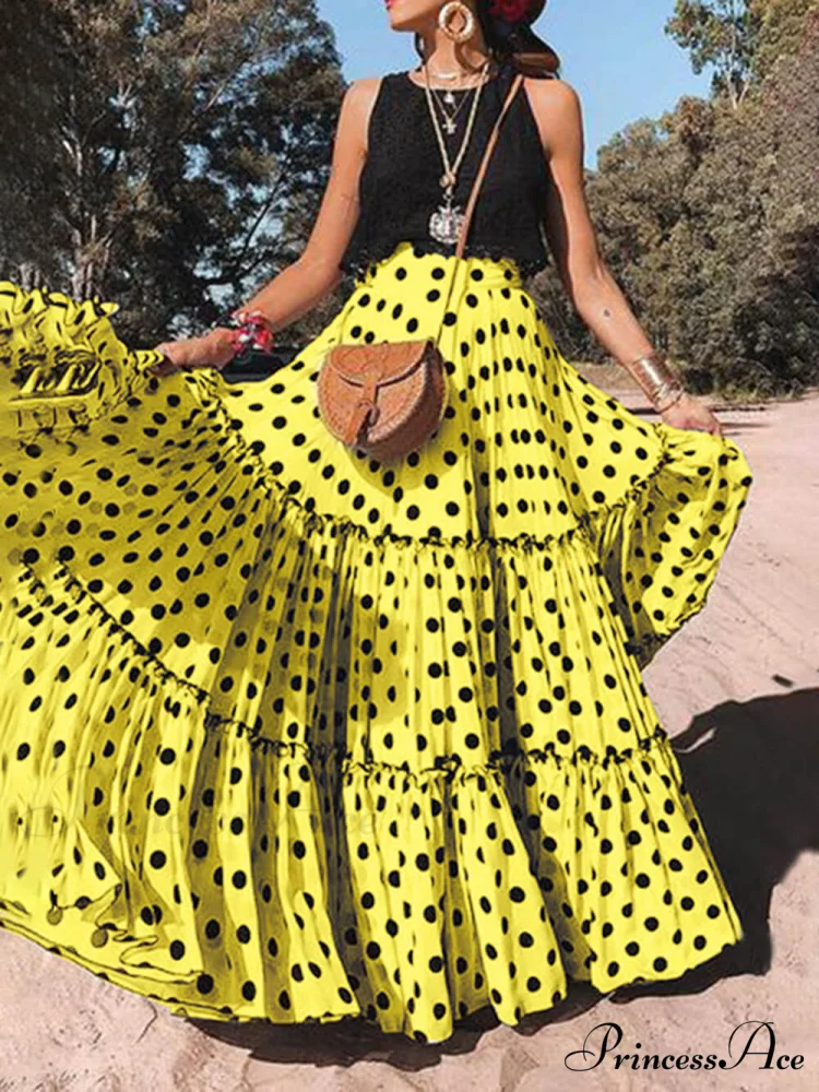 Casual Long Polka Charming Dot Printed Halter Skirt - Image 3