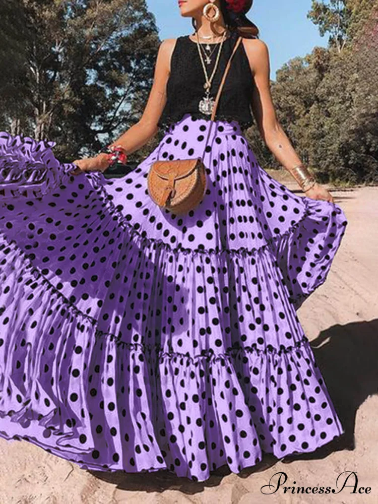 Casual Long Polka Charming Dot Printed Halter Skirt - Image 4