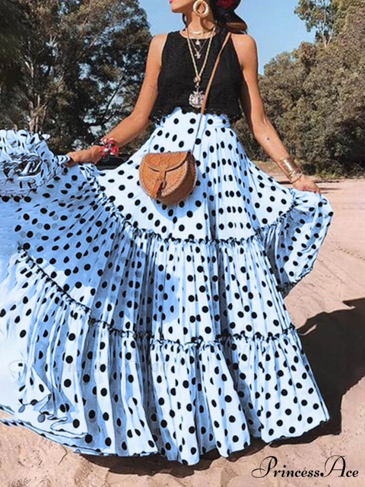 Casual Long Polka Charming Dot Printed Halter Skirt - Image 5