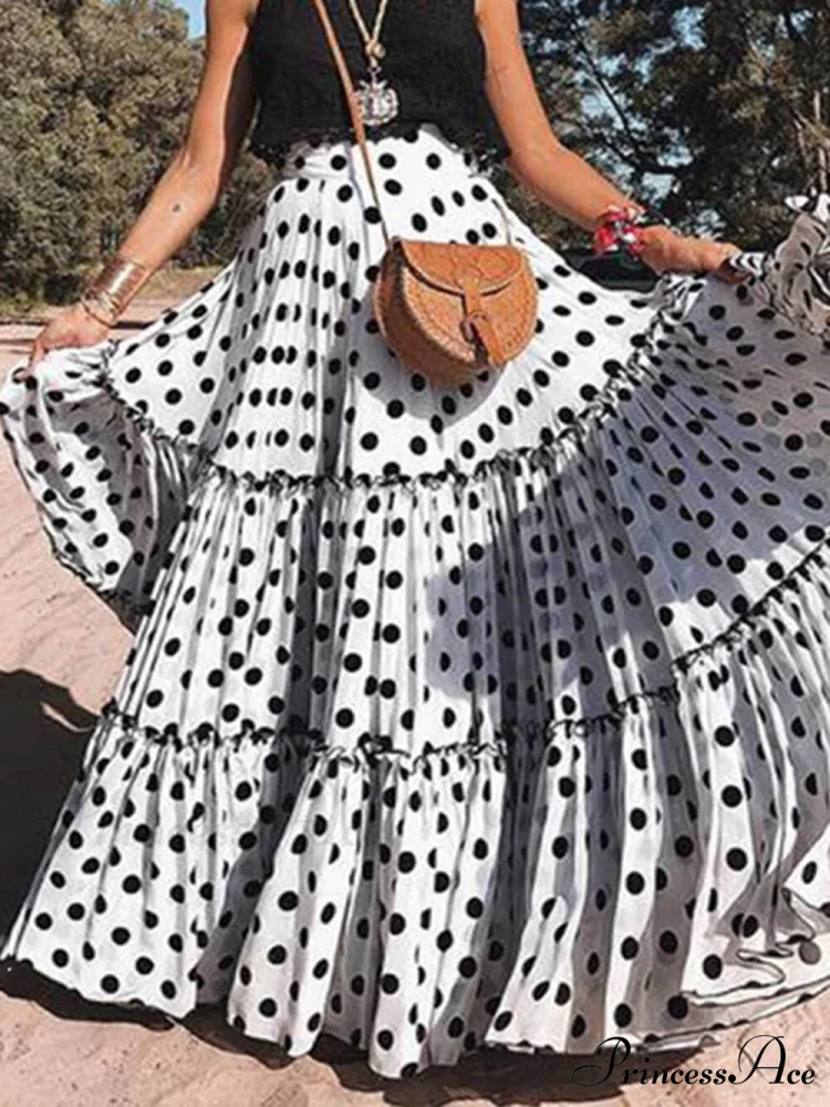 Casual Long Polka Charming Dot Printed Halter Skirt - Image 6