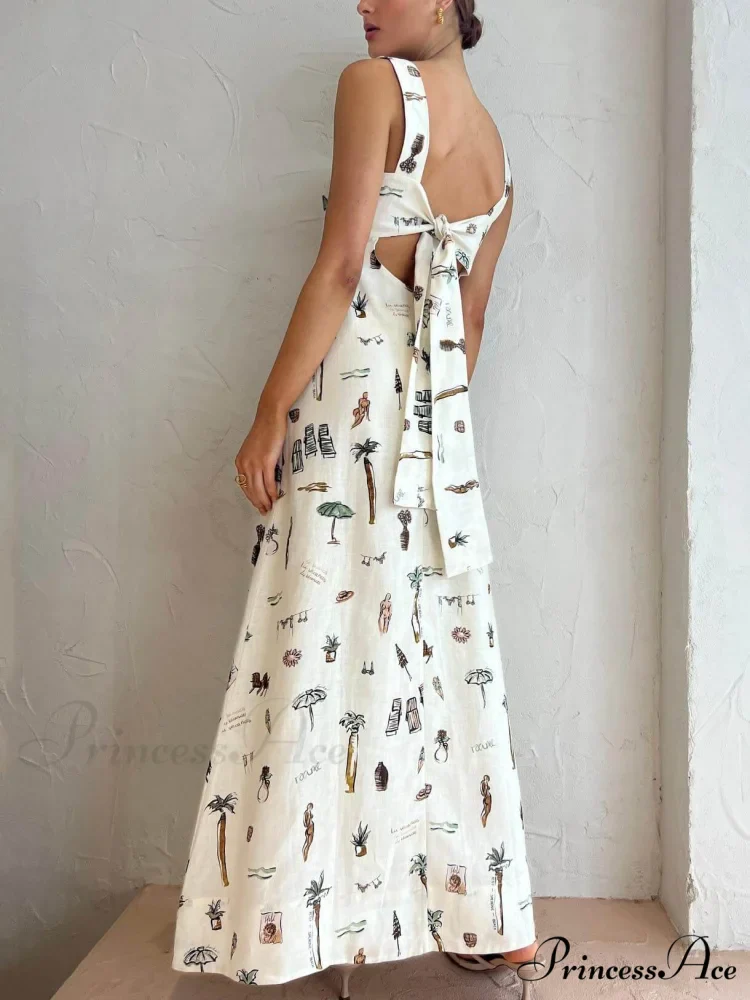 Personalized Graffiti Suspender Charming Sexy Backless Maxi Dress - Image 2