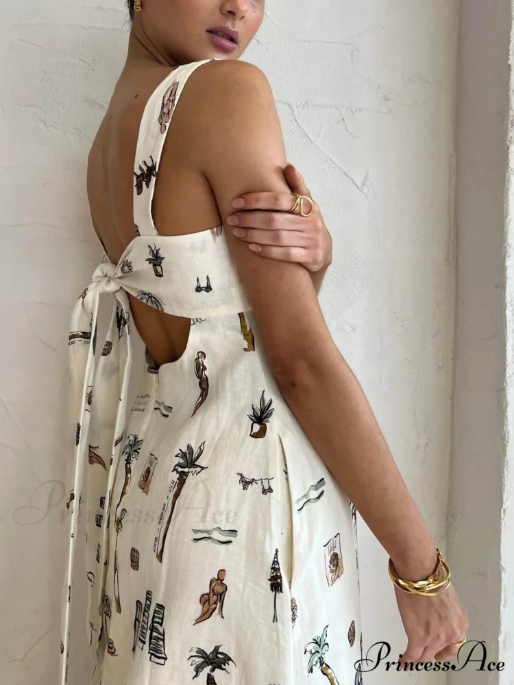 Personalized Graffiti Suspender Charming Sexy Backless Maxi Dress - Image 3