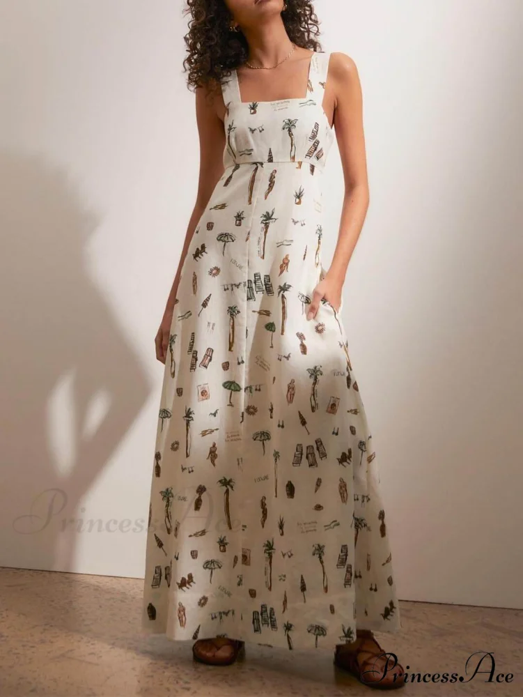 Personalized Graffiti Suspender Charming Sexy Backless Maxi Dress - Image 4