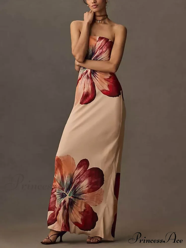 Printed Sexy Tube Top Graceful Slim Fit Midi Dress - Image 2