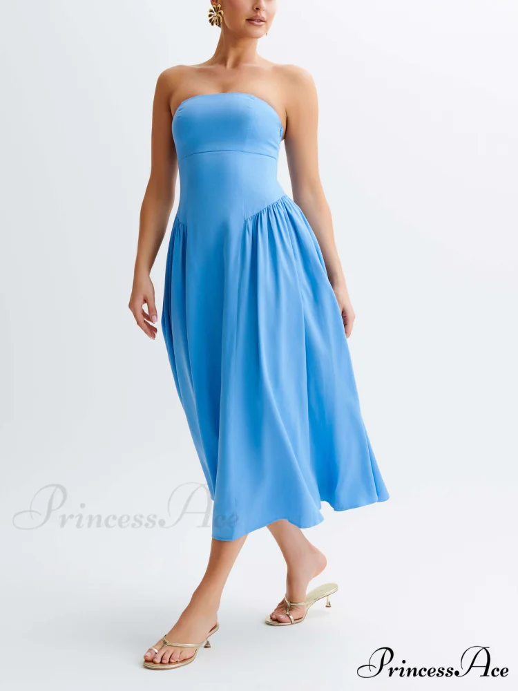 Tube Top Stylish Pleated Midi Dress - Image 3
