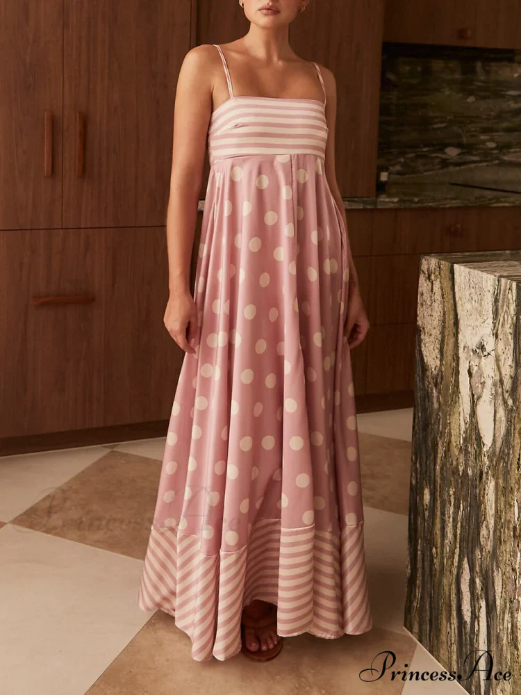 Featured Loose Polka Dot Graceful Stripe Patchwork Maxi Dress - Image 2