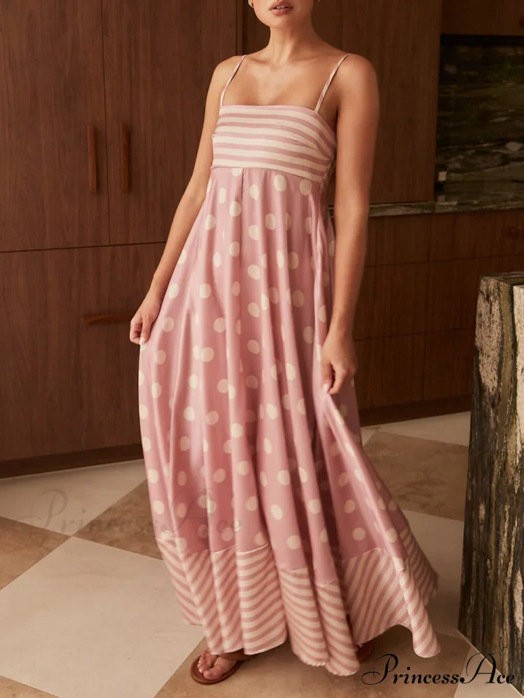 Featured Loose Polka Dot Graceful Stripe Patchwork Maxi Dress - Image 4