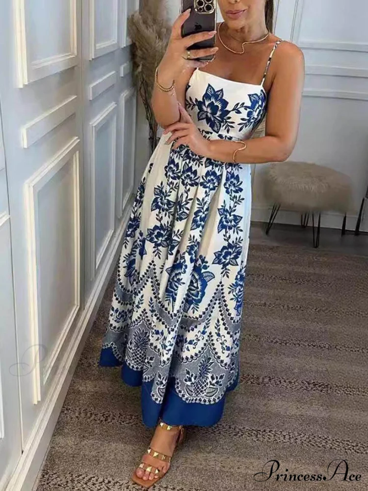 Floral Ethnic Print Back Graceful Smocked Loose Midi Dress - Image 2