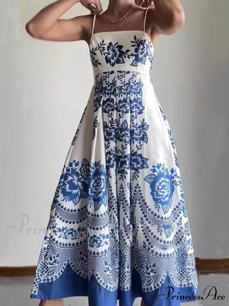 Floral Ethnic Print Back Graceful Smocked Loose Midi Dress - Image 3