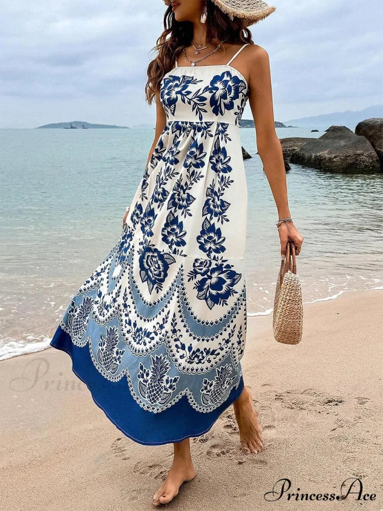 Floral Ethnic Print Back Graceful Smocked Loose Midi Dress - Image 4