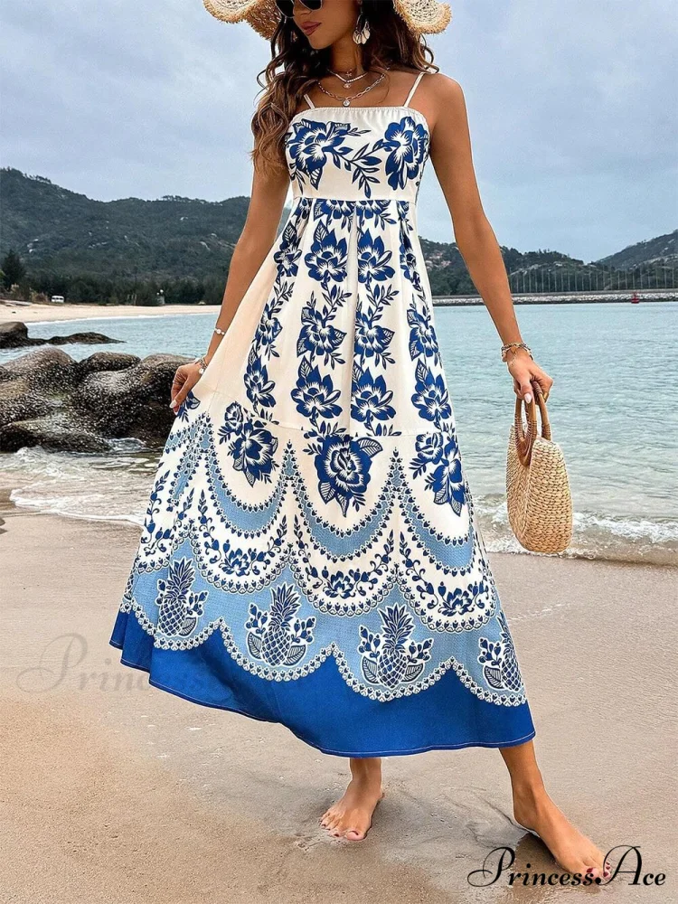 Floral Ethnic Print Back Graceful Smocked Loose Midi Dress - Image 5